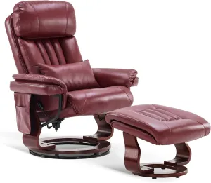 MCombo Swivel Recliner with Ottoman, Faux Leather TV Chair with Vibration Massage, Ideal for Small Space, Living Room & Bedroom (Faux Leather, Burgundy)