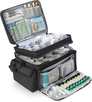 Medicine Organizer with Adjustable Divider, Double-Layer Medicine Bottle organizer Storage, Portable Home Health First Aid Bag, Medicine Organizer Box for Emergency Medications (Bag Only)