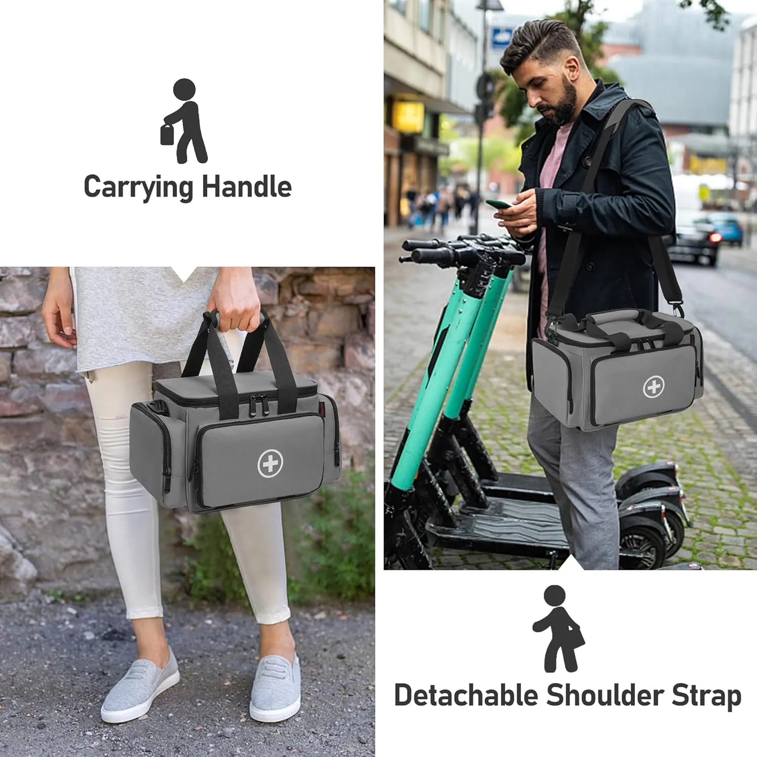 Medicine Storage Bag, Pill Bottle Organizer with Portable Small Pouch, Medication Bottle Organizer Empty with Shoulder Strap for Home Storage and Travel