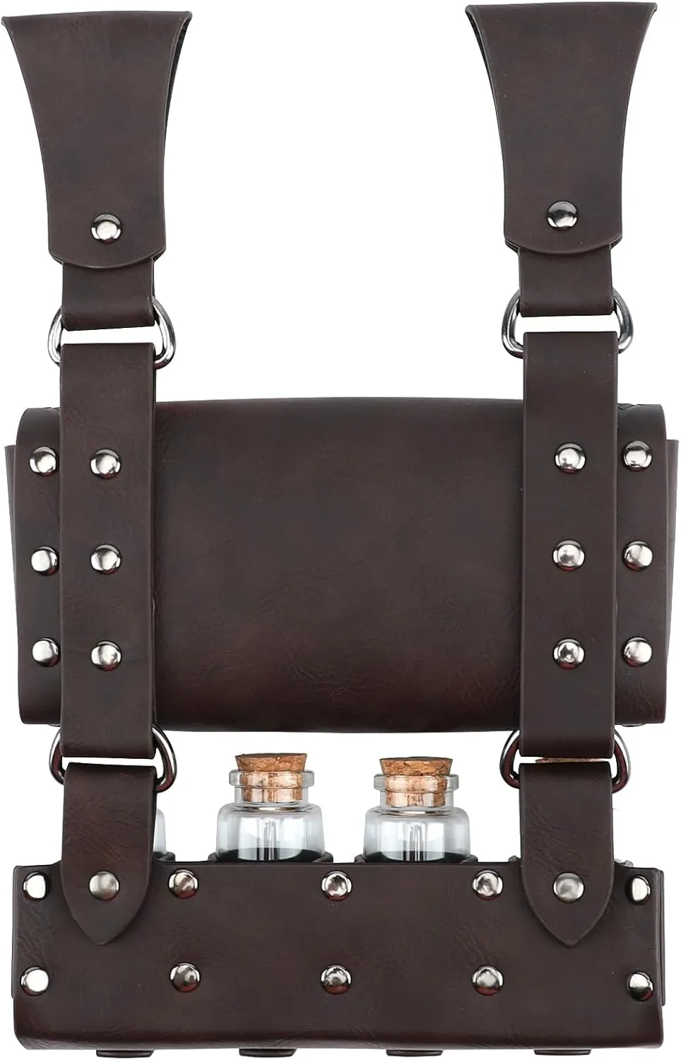 Medieval Alchemy Faux Leather Belt Bag with 4 Cork Potion Vials, Fantasy Wizard Waist Pouch Side Pack for Ren Faire Costumes, Renaissance Accessories Women