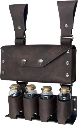 Medieval Alchemy Faux Leather Belt Bag with 4 Cork Potion Vials, Fantasy Wizard Waist Pouch Side Pack for Ren Faire Costumes, Renaissance Accessories Women