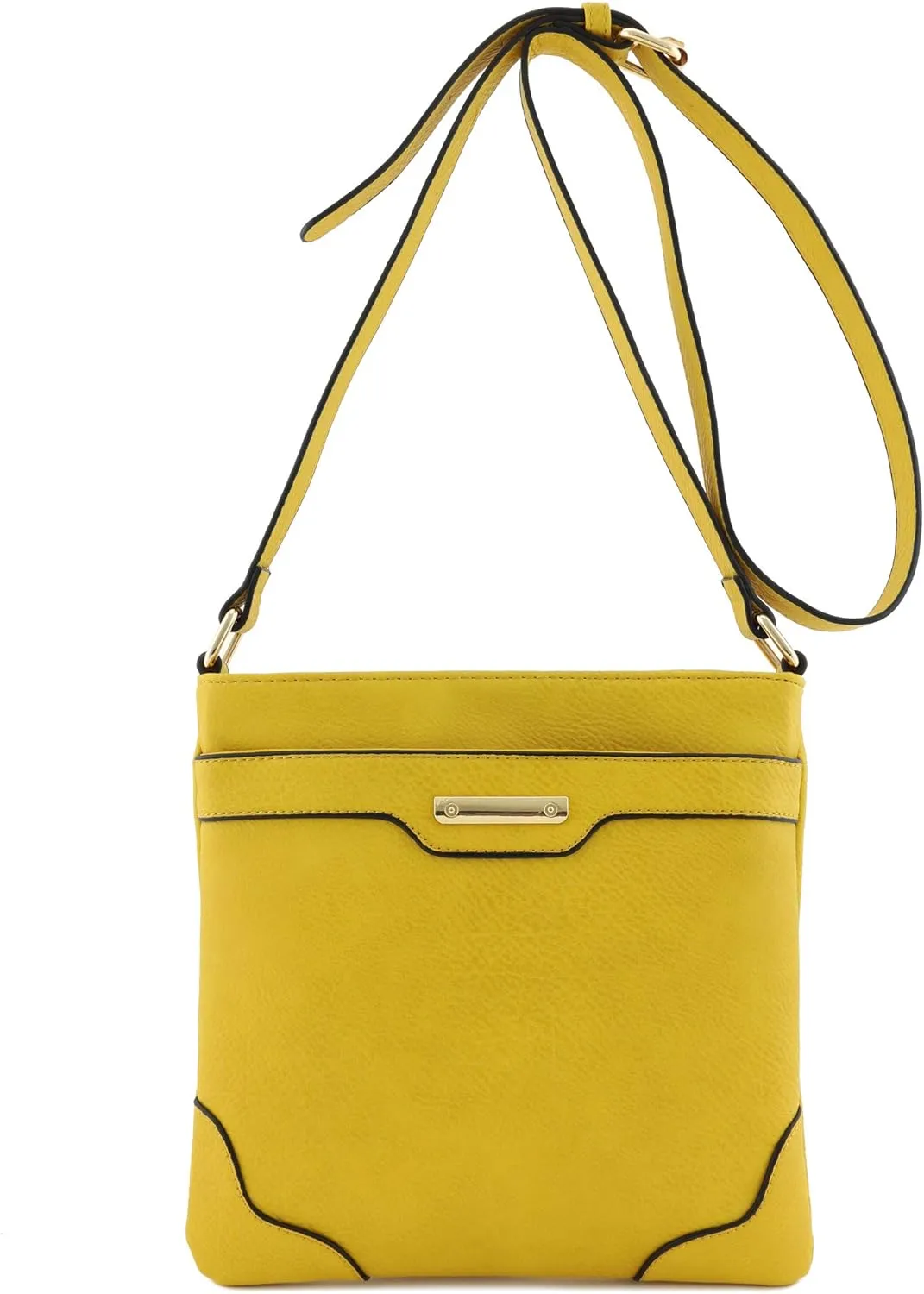 Medium Size Solid Modern Classic Crossbody Bag with Gold Plate