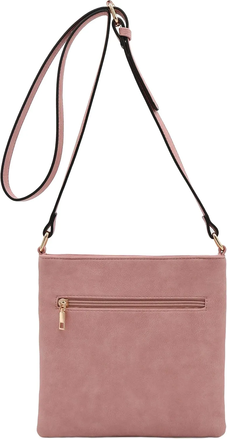 Medium Size Solid Modern Classic Crossbody Bag with Gold Plate