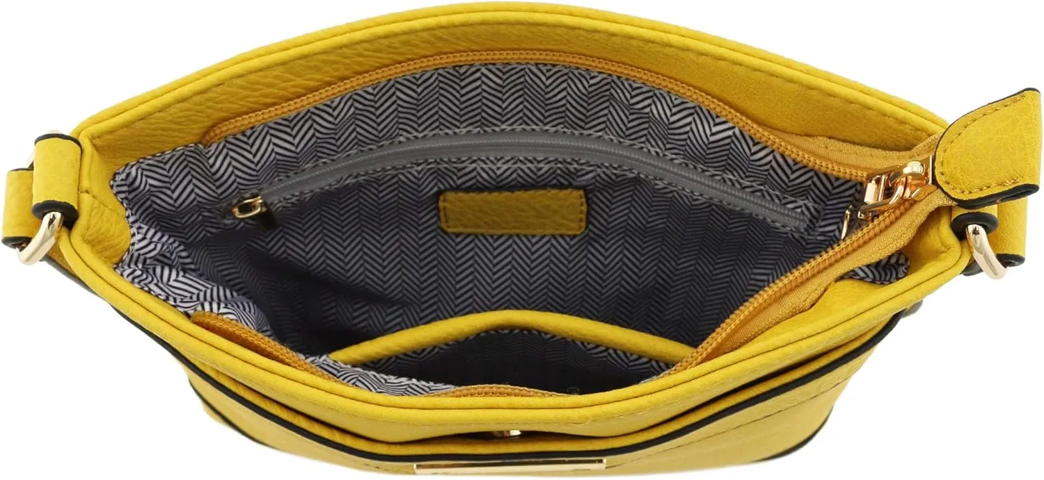 Medium Size Solid Modern Classic Crossbody Bag with Gold Plate