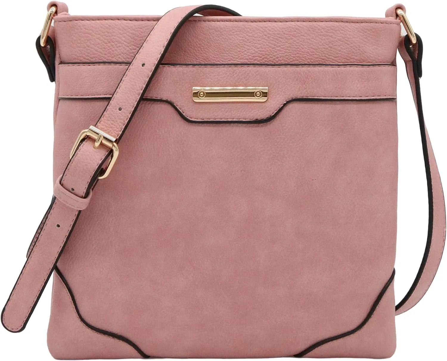 Medium Size Solid Modern Classic Crossbody Bag with Gold Plate