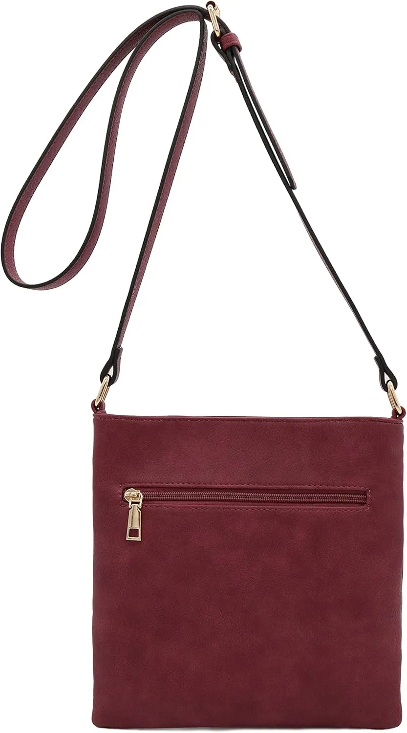 Medium Size Solid Modern Classic Crossbody Bag with Gold Plate