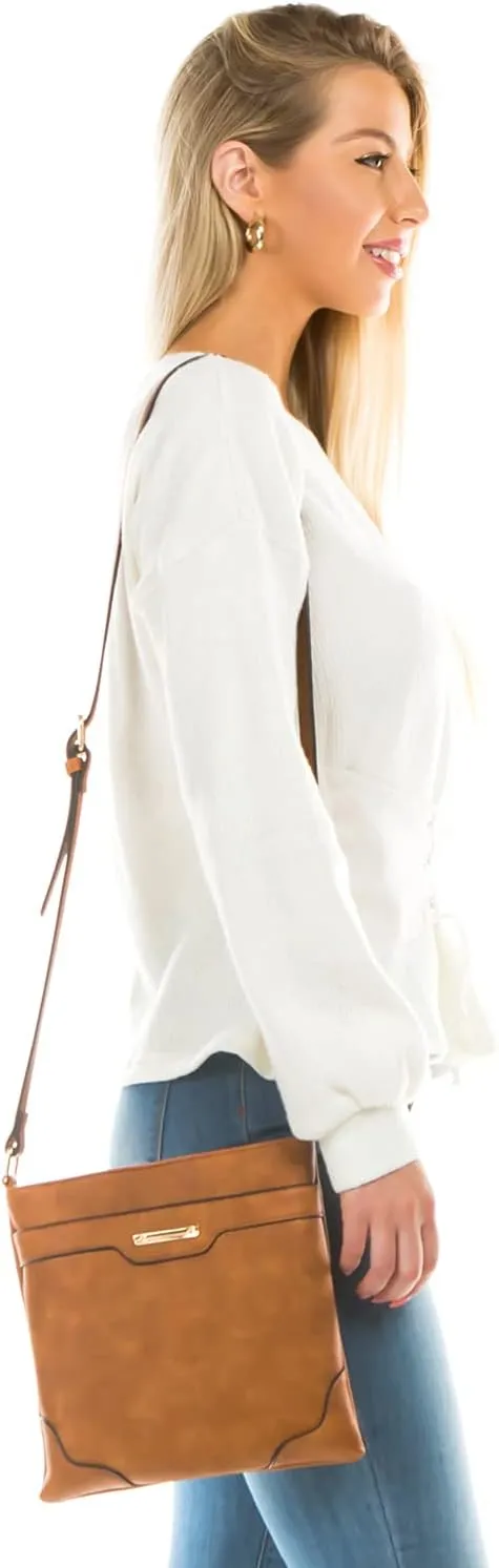 Medium Size Solid Modern Classic Crossbody Bag with Gold Plate