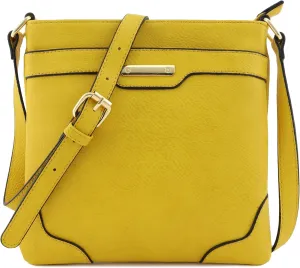 Medium Size Solid Modern Classic Crossbody Bag with Gold Plate