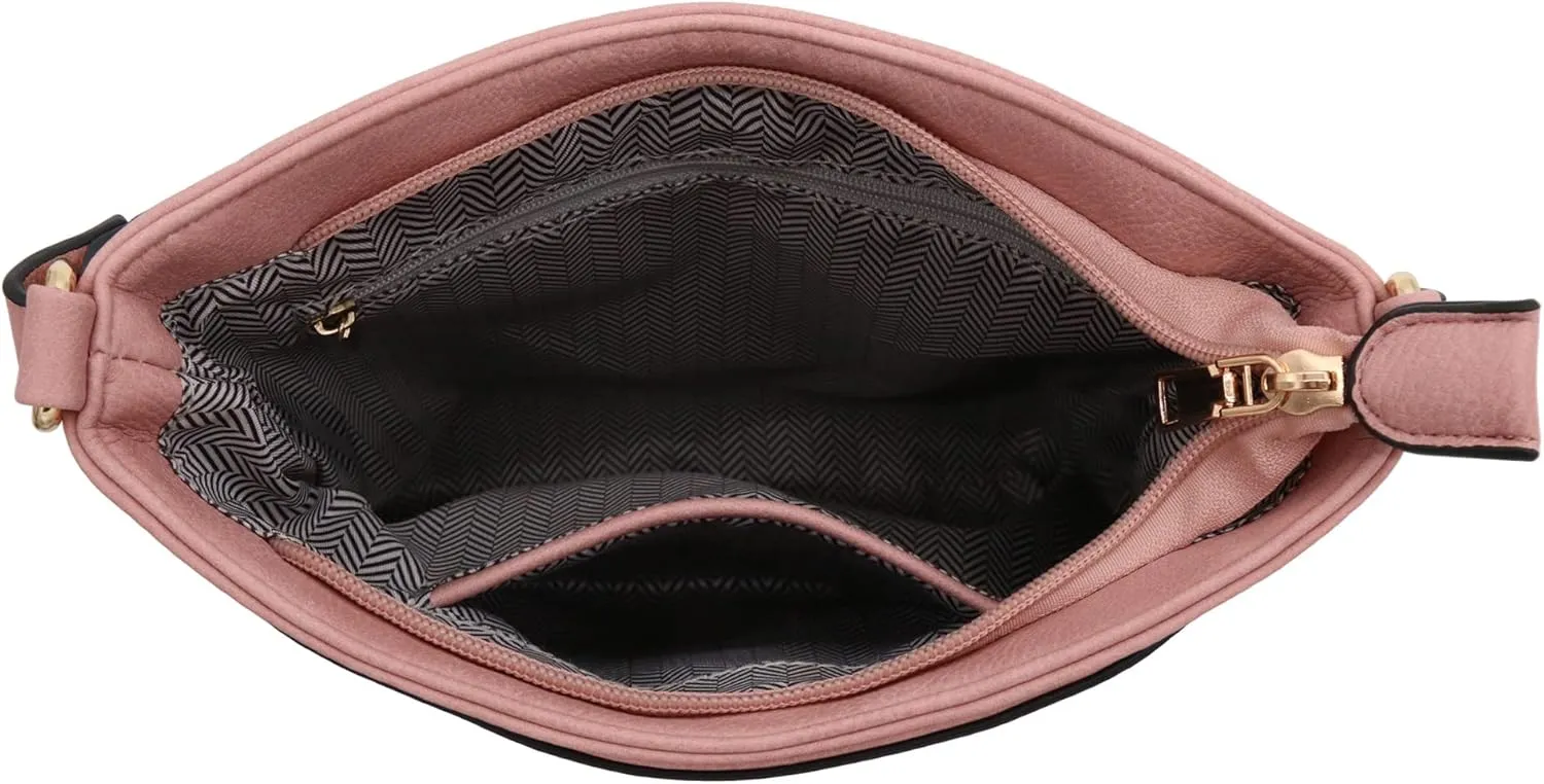 Medium Size Solid Modern Classic Crossbody Bag with Gold Plate