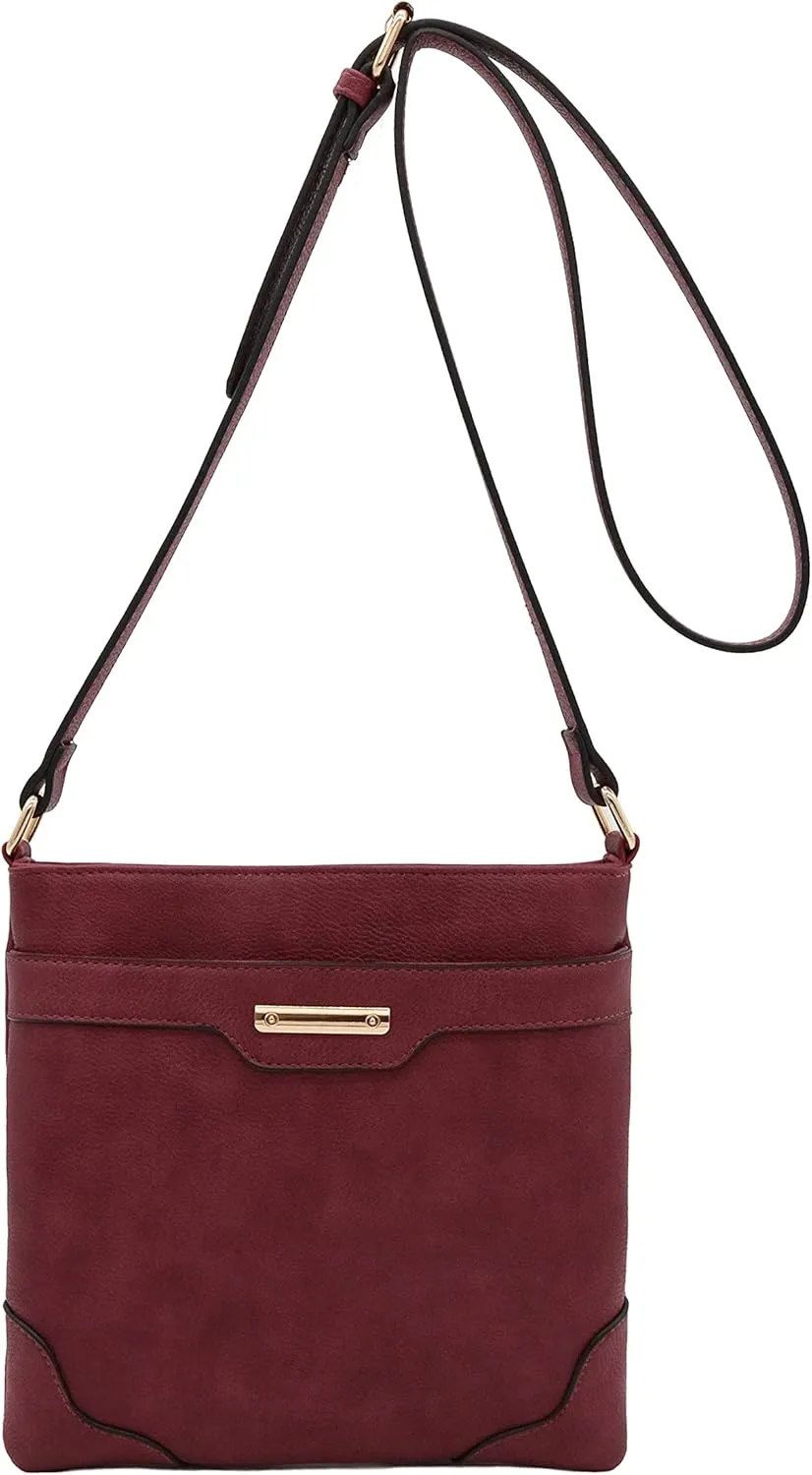 Medium Size Solid Modern Classic Crossbody Bag with Gold Plate