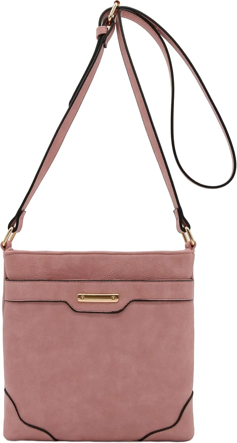 Medium Size Solid Modern Classic Crossbody Bag with Gold Plate