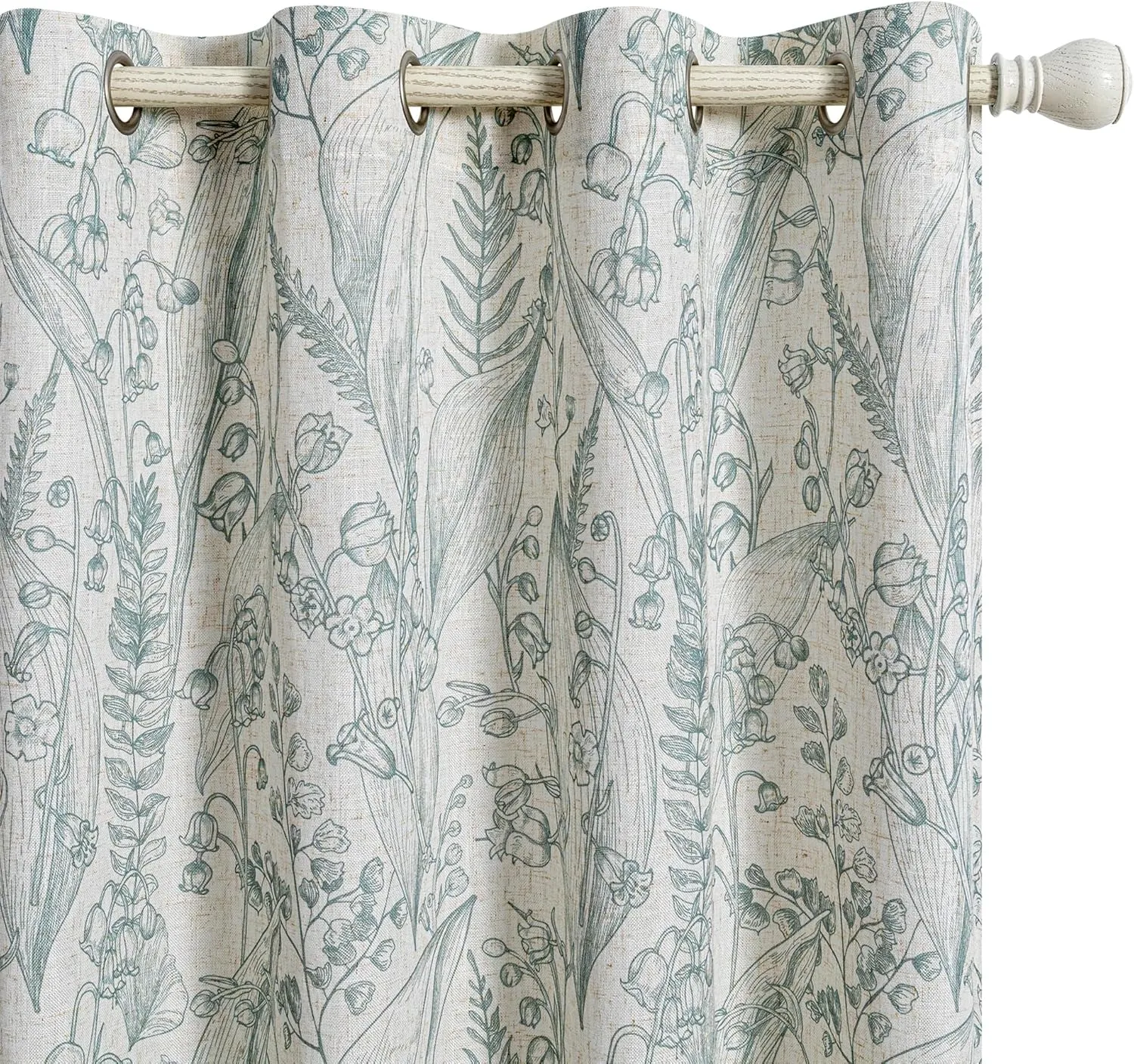 MEETSKY Floral Curtains 84 inch Long - Sage Green Curtains for Living Room Linen Textured Flowers Patterned Print Farmhouse Curtain Light Reducing Grommet Window Treatments, 52" Wide, 2 Panels Set