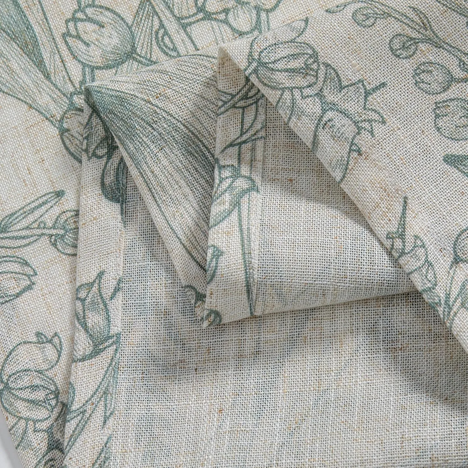 MEETSKY Floral Curtains 84 inch Long - Sage Green Curtains for Living Room Linen Textured Flowers Patterned Print Farmhouse Curtain Light Reducing Grommet Window Treatments, 52" Wide, 2 Panels Set