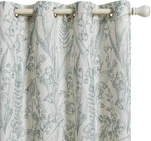 MEETSKY Floral Curtains 84 inch Long - Sage Green Curtains for Living Room Linen Textured Flowers Patterned Print Farmhouse Curtain Light Reducing Grommet Window Treatments, 52" Wide, 2 Panels Set
