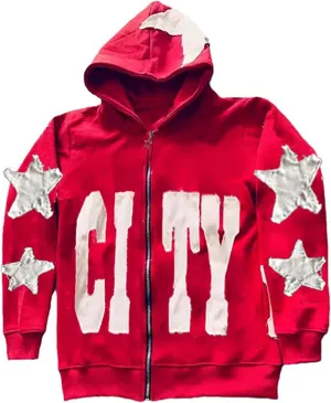 Meiweileya Y2k Oversized Zip Up Hoodie Men Vintage Star Graphic Print Jackets Teens Girl Grunge Aesthetic Streetwear Tops