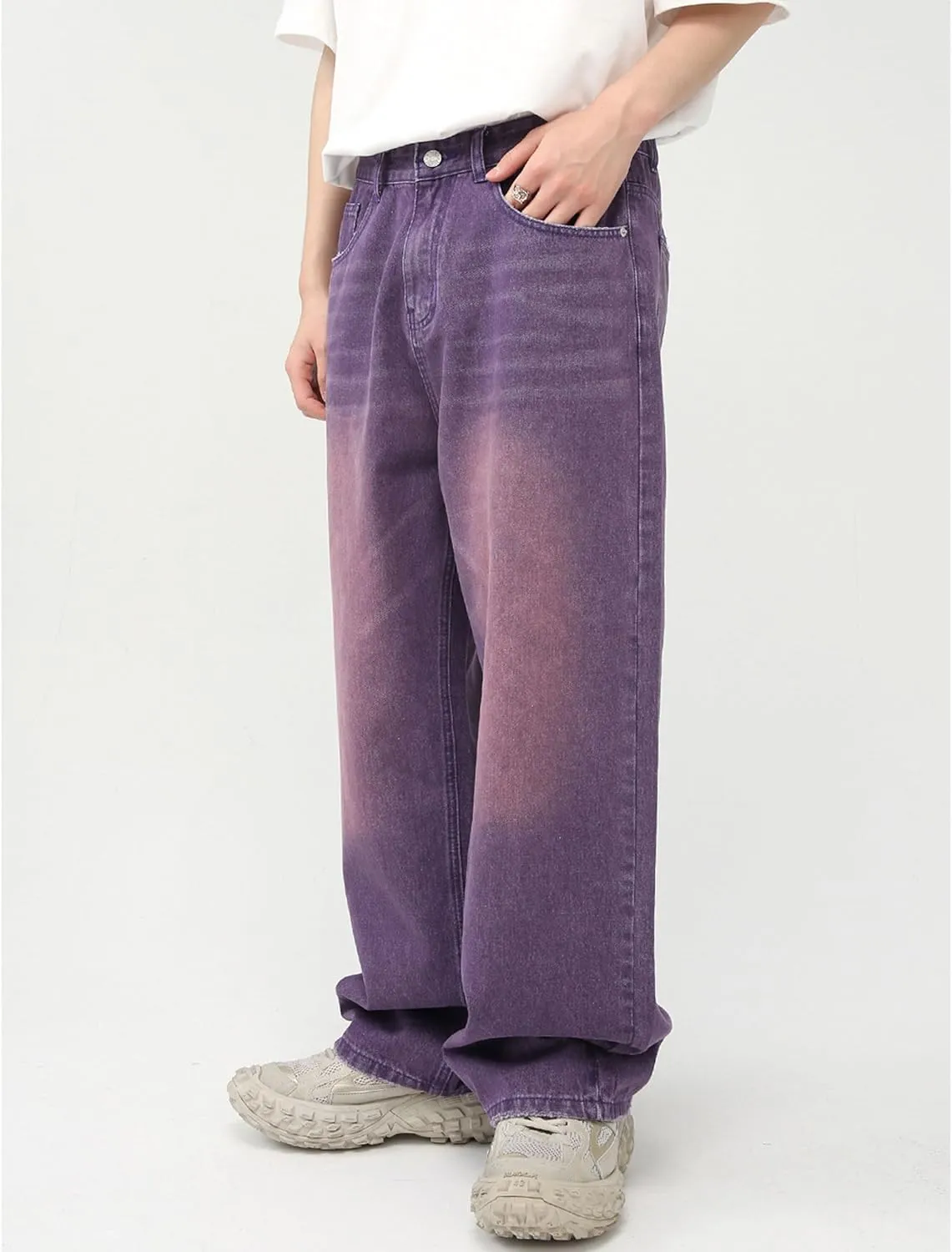 Men Baggy Jeans Y2k Hip Hop Skater Jeans Vintage Purple Jeans Loose Fit Demin Pants Streetwear