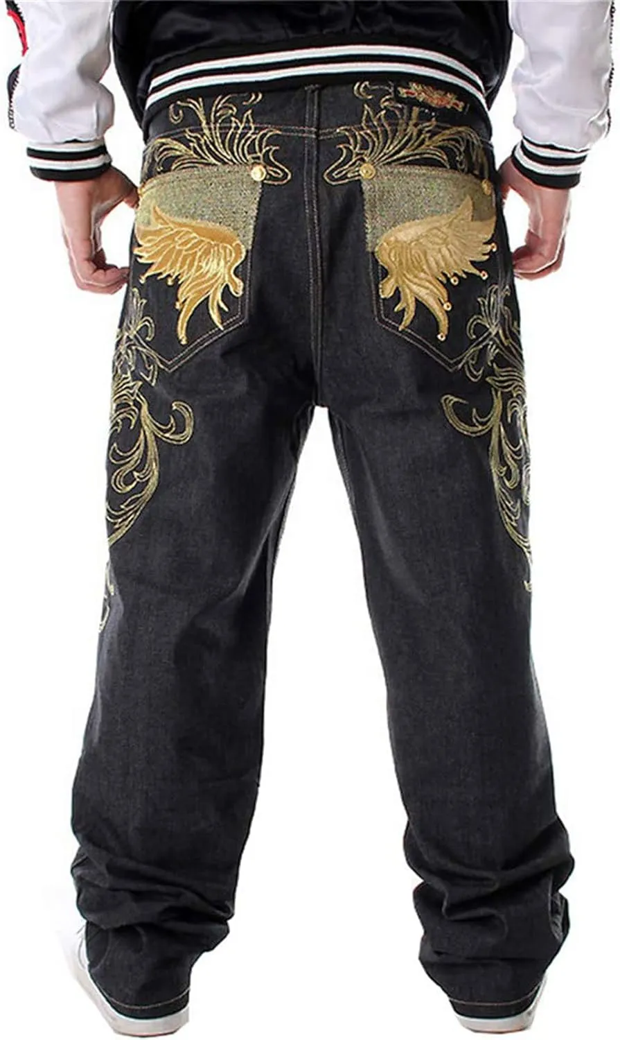 Men Baggy Jeans Y2k Loose Embroidery Jeans Wide Leg Skateboard Denim Pants Hip Hop Dance Pants
