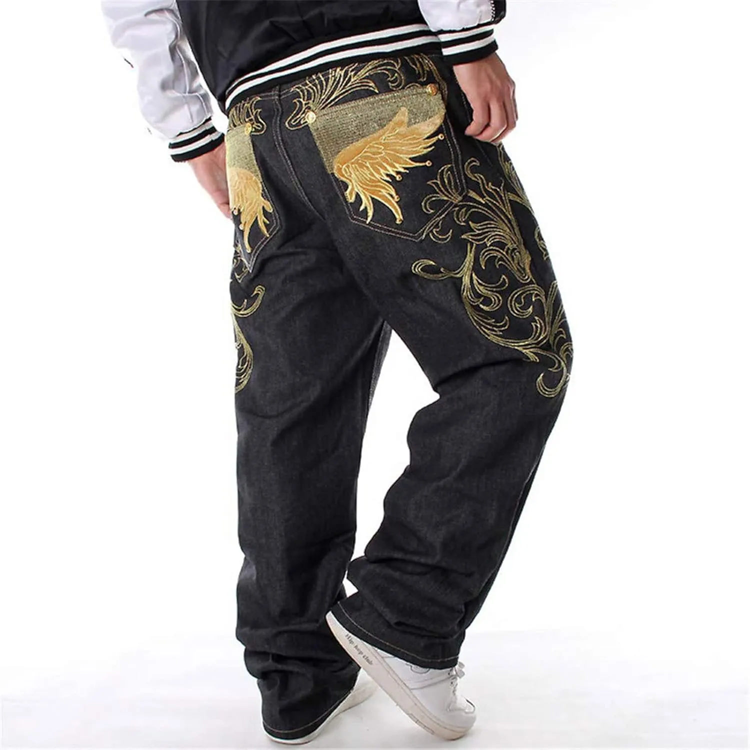 Men Baggy Jeans Y2k Loose Embroidery Jeans Wide Leg Skateboard Denim Pants Hip Hop Dance Pants