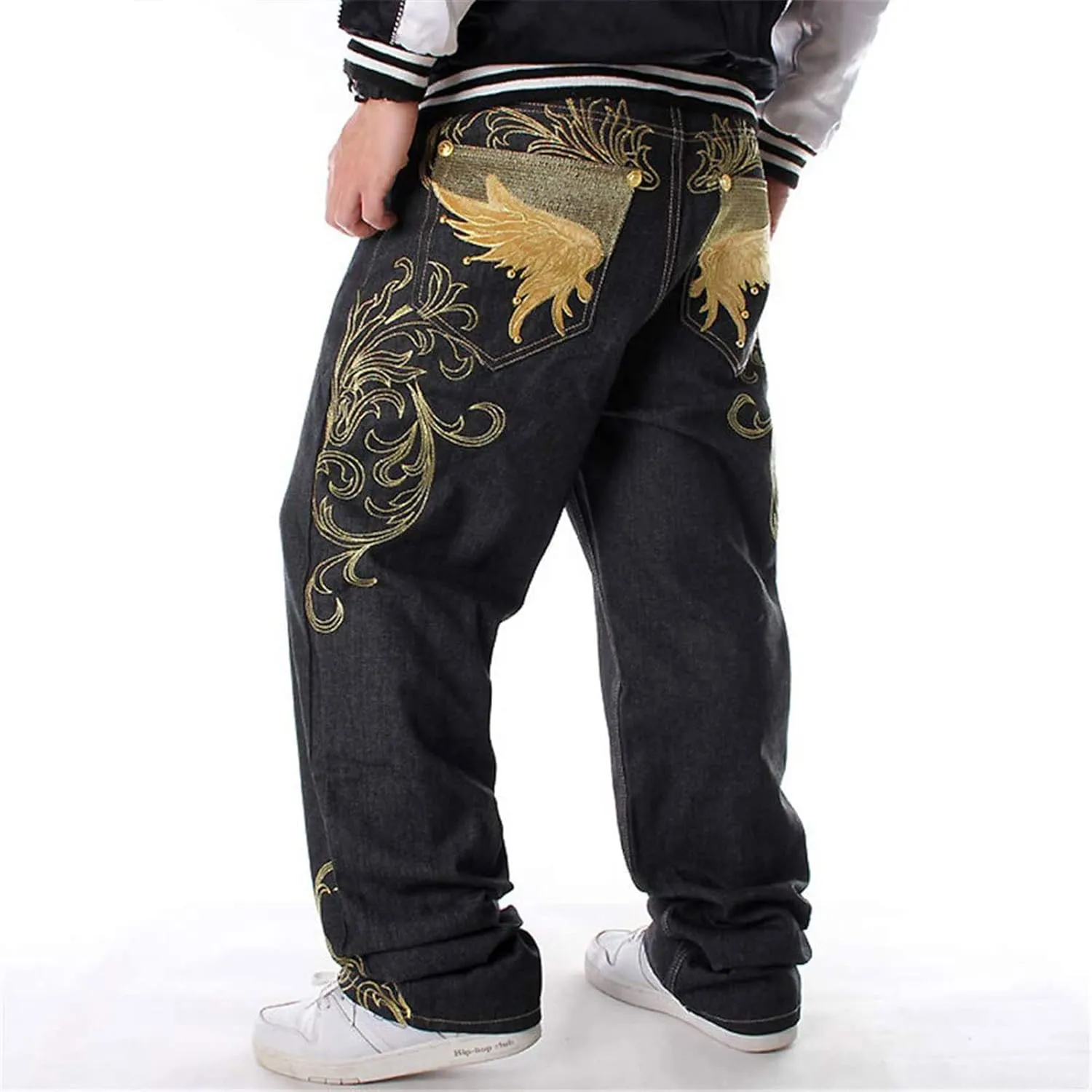 Men Baggy Jeans Y2k Loose Embroidery Jeans Wide Leg Skateboard Denim Pants Hip Hop Dance Pants