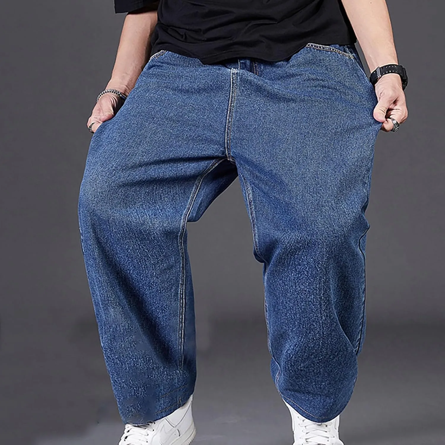 Men's Baggy Wide Leg Jeans Loose Fit Streetwear Y2k Hip Hop Denim Pants Oversized High Waisted Trousers Jeans L-10XL