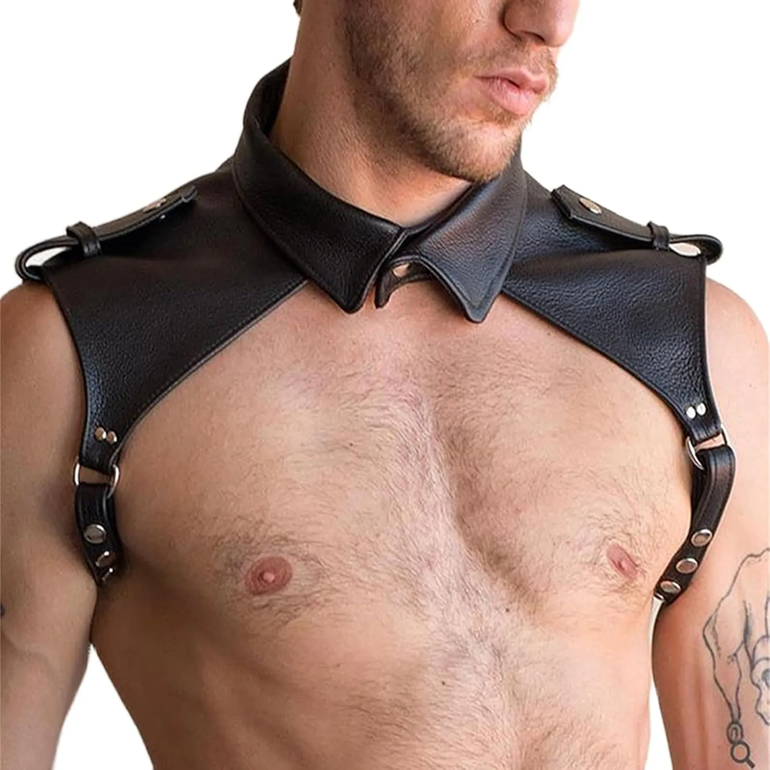 Men's Body Chest Harness Belt, Adjustable Faux Patent Leather Neck Collar Shoulder Body Chest Harness Bondage Strap Belt for Men Gay, Cosplay Costume Masquerade Party Club Fetish Clubwear