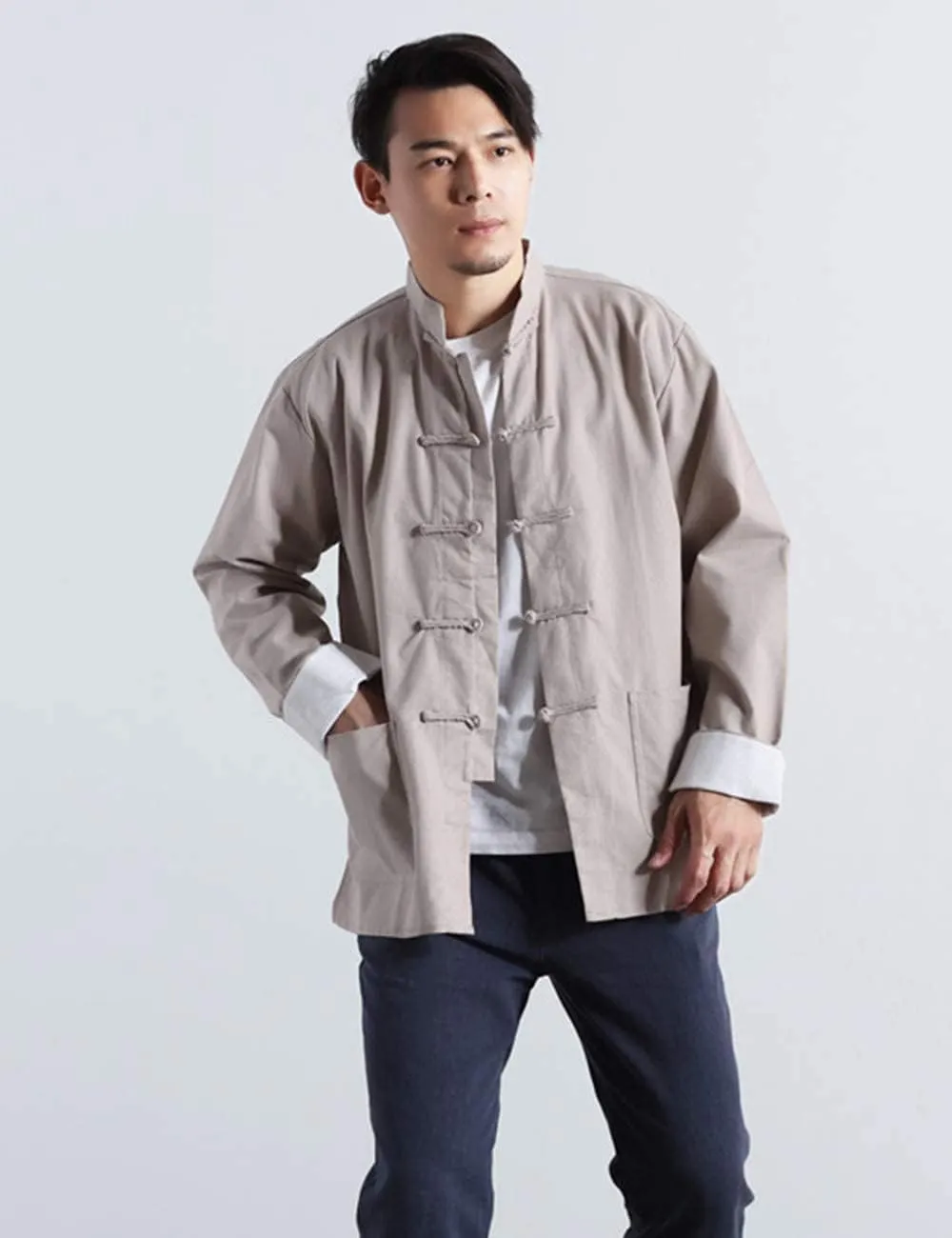 Men's Cotton Linen Kung Fu Shirt Chinese Traditional Tang Suit Tai Chi Blouse Long Sleeve Jacket Coats
