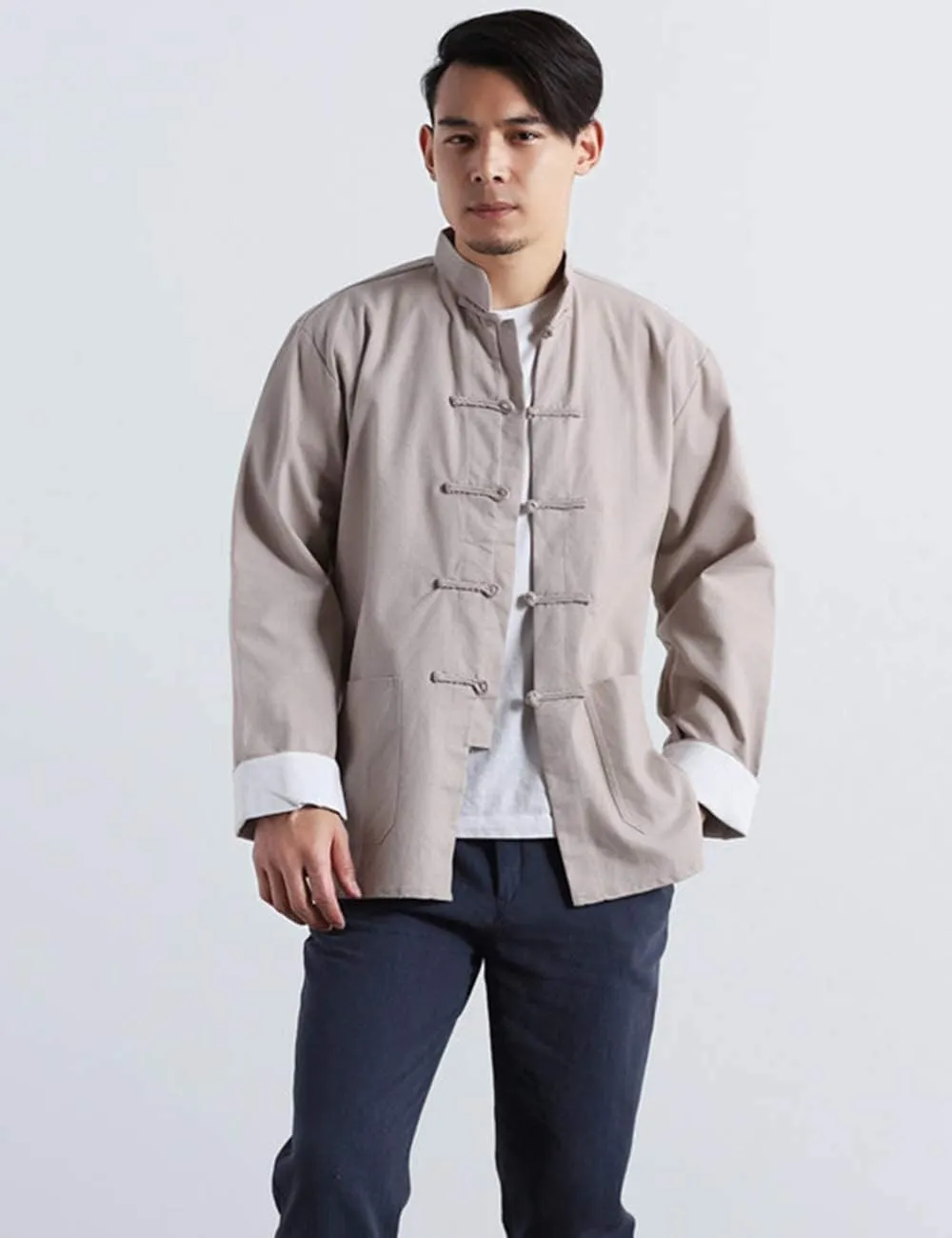 Men's Cotton Linen Kung Fu Shirt Chinese Traditional Tang Suit Tai Chi Blouse Long Sleeve Jacket Coats