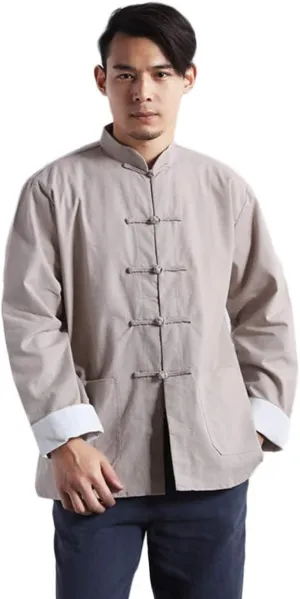 Men's Cotton Linen Kung Fu Shirt Chinese Traditional Tang Suit Tai Chi Blouse Long Sleeve Jacket Coats