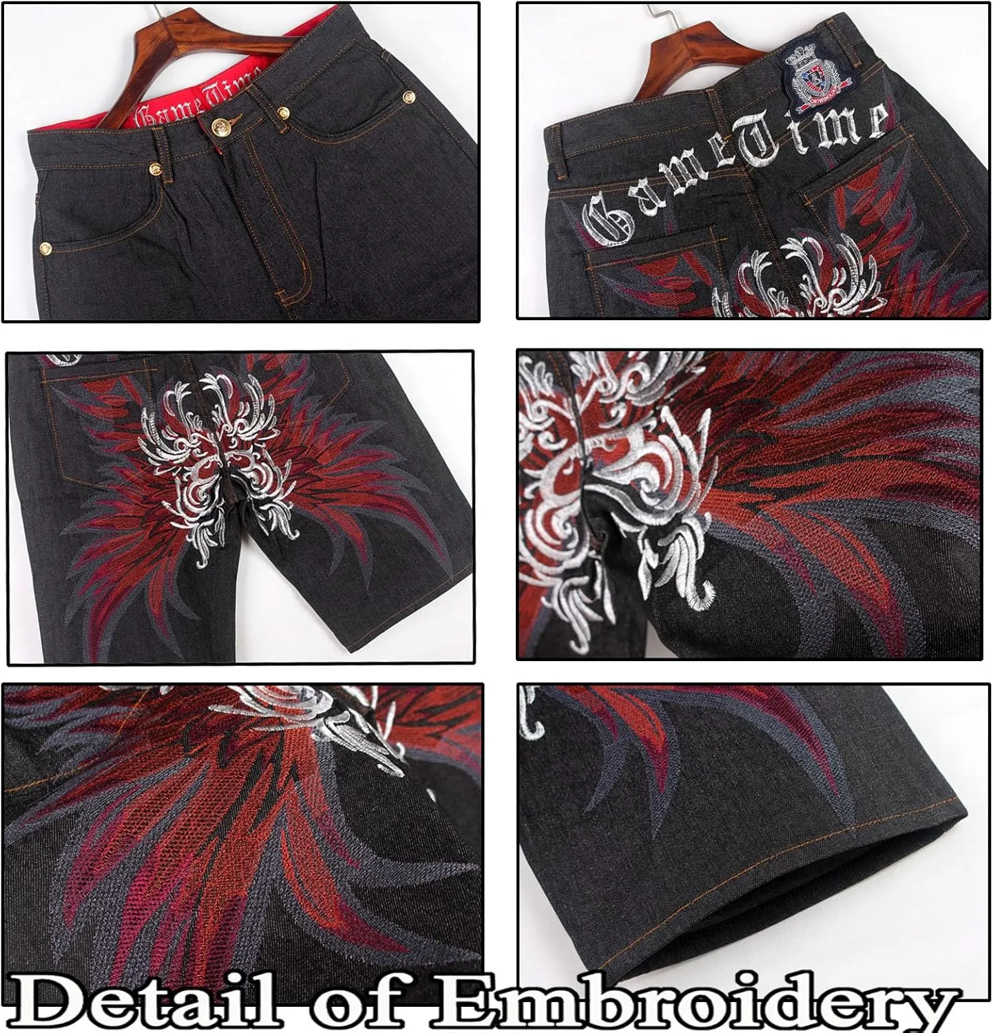 Men's Denim Shorts Classic Loose Fit Demin Dance Shorts Casual Straight Short Skateboard Pants