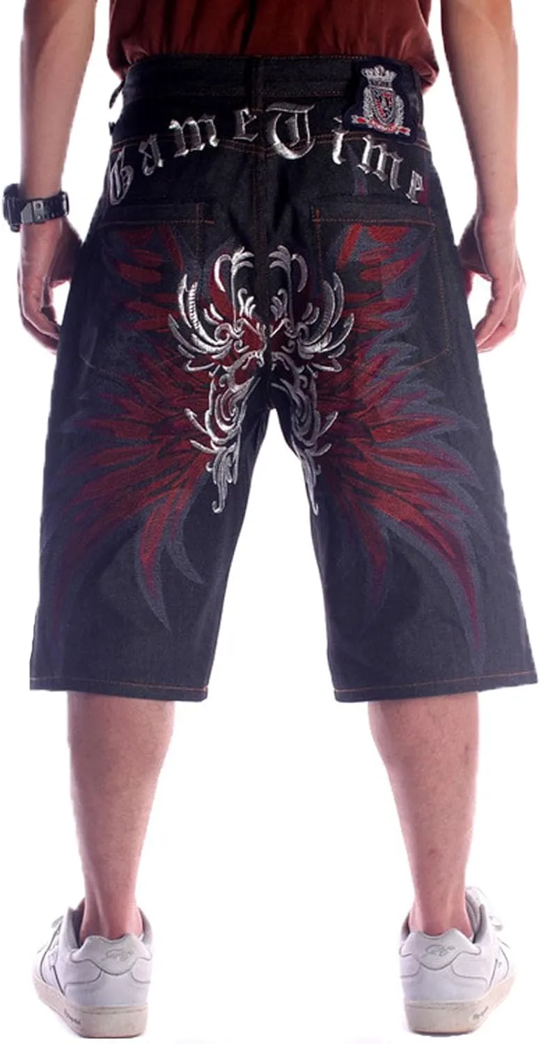 Men's Denim Shorts Classic Loose Fit Demin Dance Shorts Casual Straight Short Skateboard Pants
