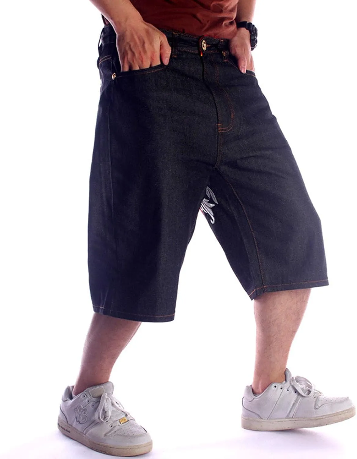 Men's Denim Shorts Classic Loose Fit Demin Dance Shorts Casual Straight Short Skateboard Pants