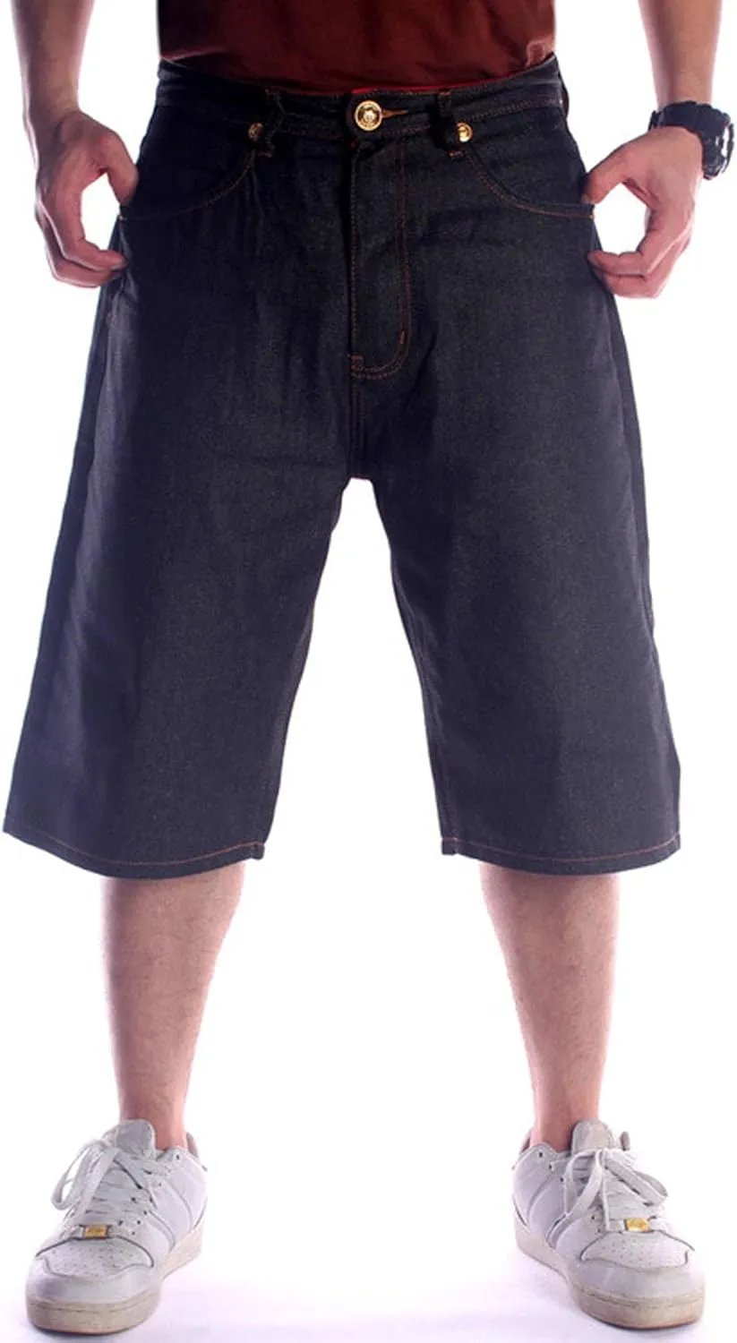Men's Denim Shorts Classic Loose Fit Demin Dance Shorts Casual Straight Short Skateboard Pants