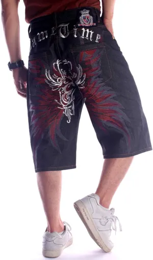 Men's Denim Shorts Classic Loose Fit Demin Dance Shorts Casual Straight Short Skateboard Pants