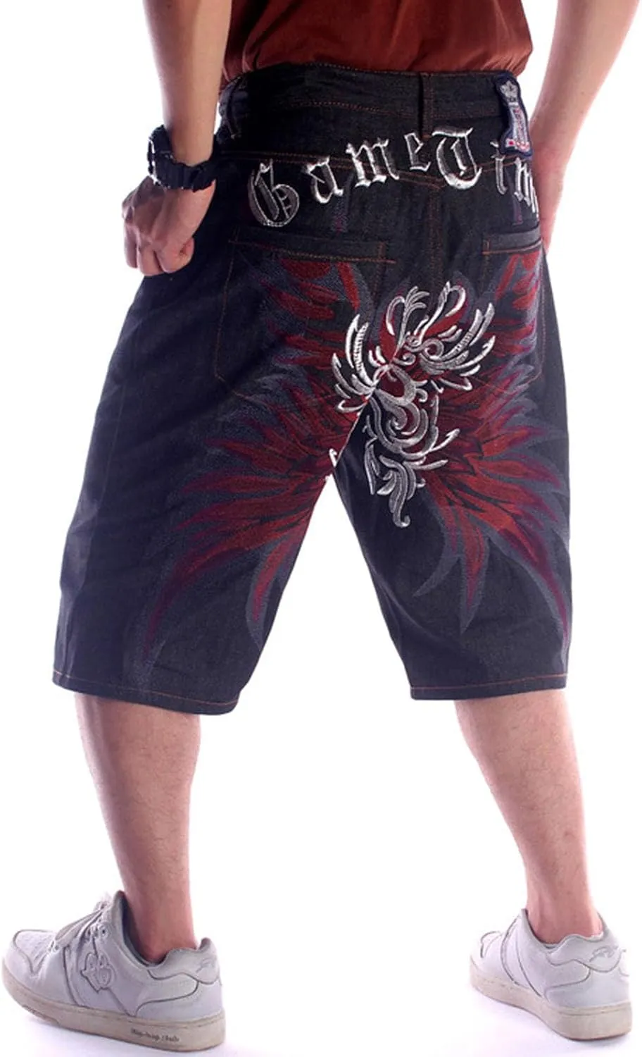Men's Denim Shorts Classic Loose Fit Demin Dance Shorts Casual Straight Short Skateboard Pants