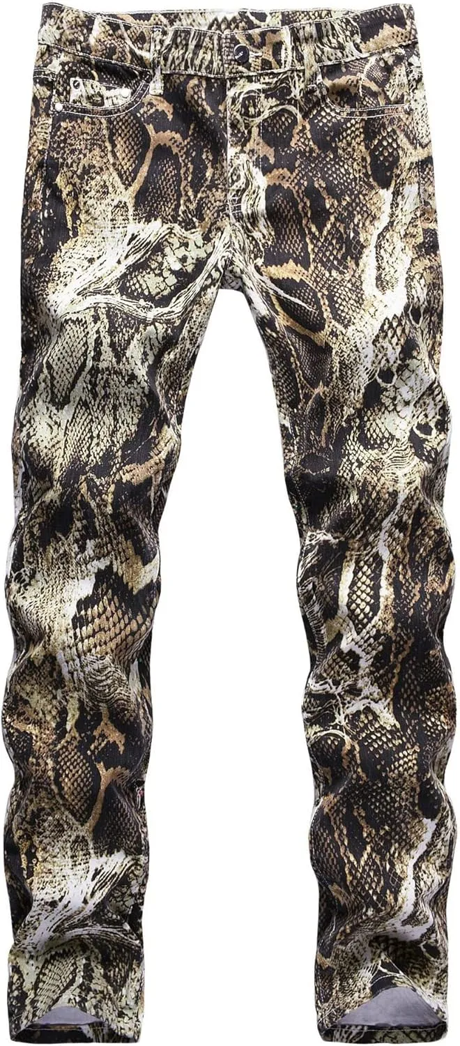 Men's Fashion Snakeskin Print Jeans