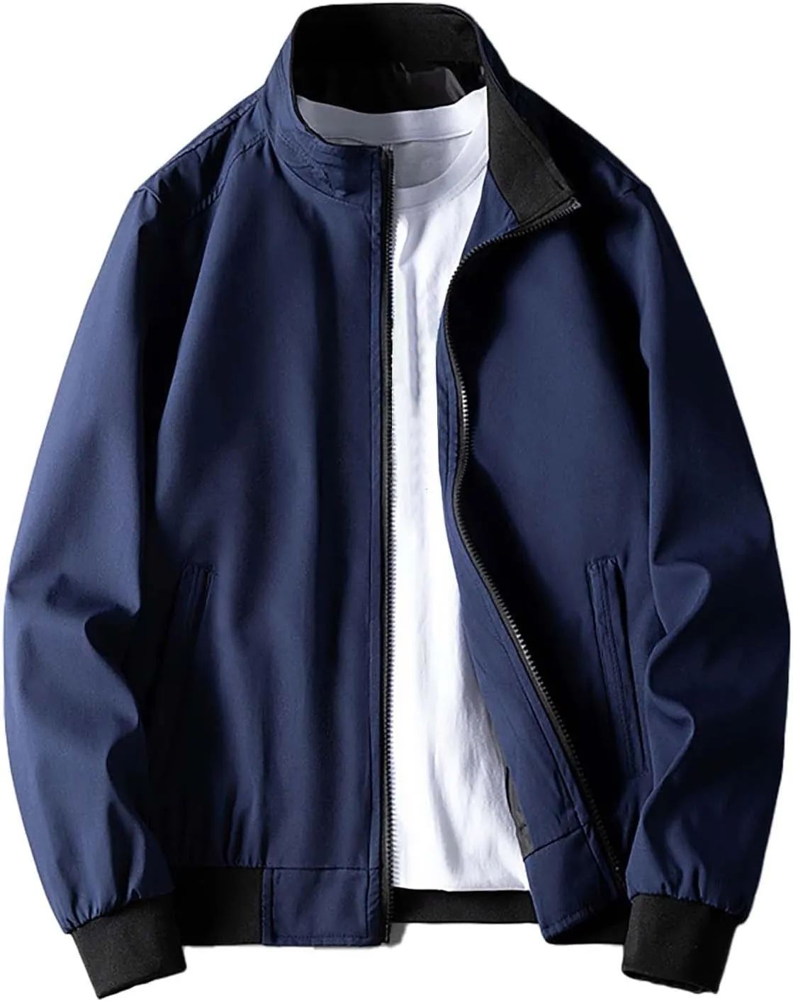 Men's Fashion Varsity Jacket Casual Men's Handsome Pilot Zip Fx Standing Jacket Causal Slim Fit Cotton Letterman