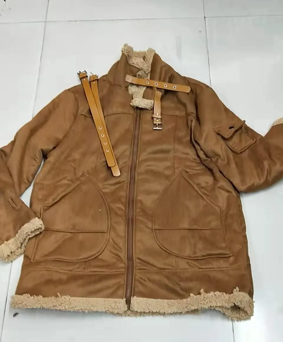 Mens Faux Fur Bomber Jacket Sherpa Lined Fleece Shearling Coat Lapel Motorcycle Cargo Trucker Aviator Outwear