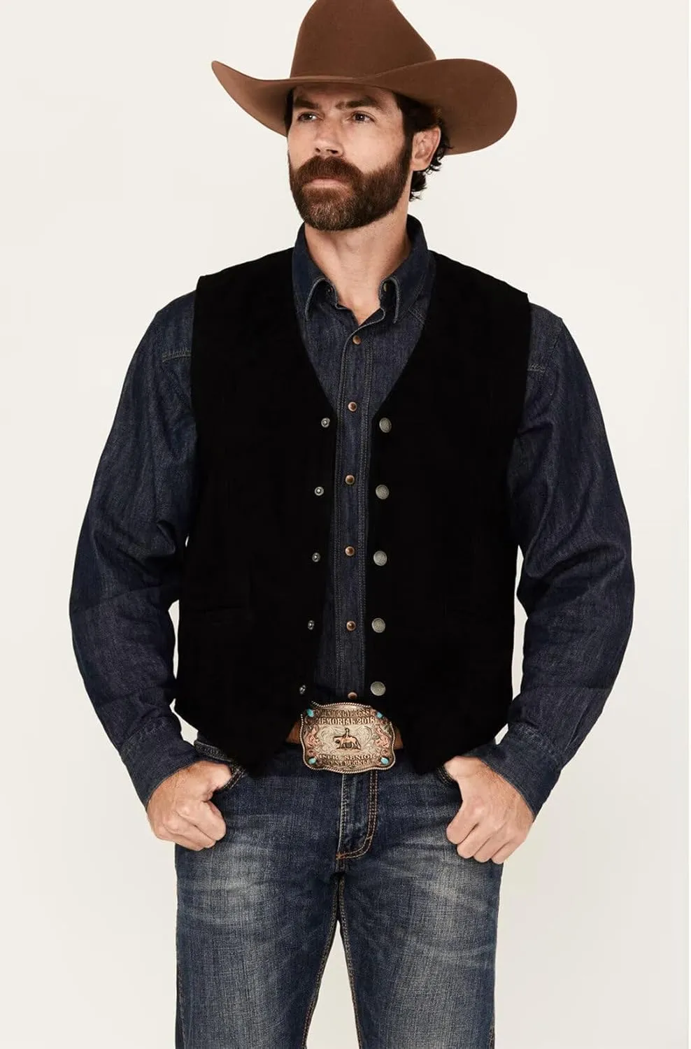 Men's Faux Suede Leather Dress Vest Slim Fit Western Cowboy Style Waistcoat for Wedding Party