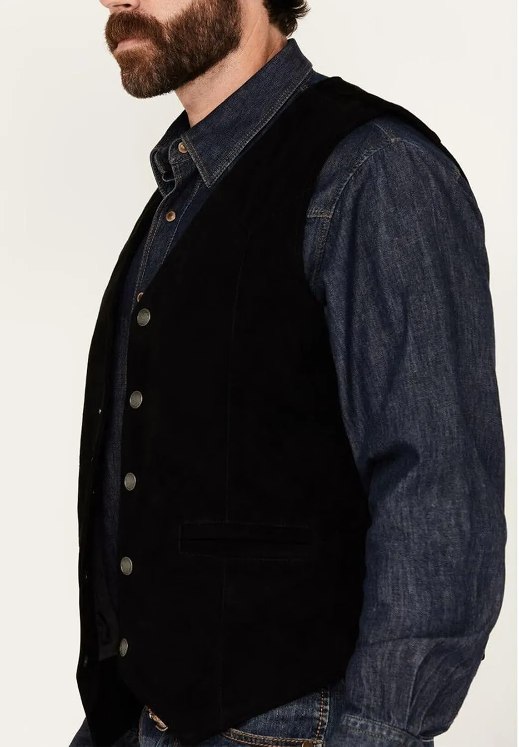 Men's Faux Suede Leather Dress Vest Slim Fit Western Cowboy Style Waistcoat for Wedding Party