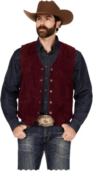 Men's Faux Suede Leather Dress Vest Slim Fit Western Cowboy Style Waistcoat for Wedding Party