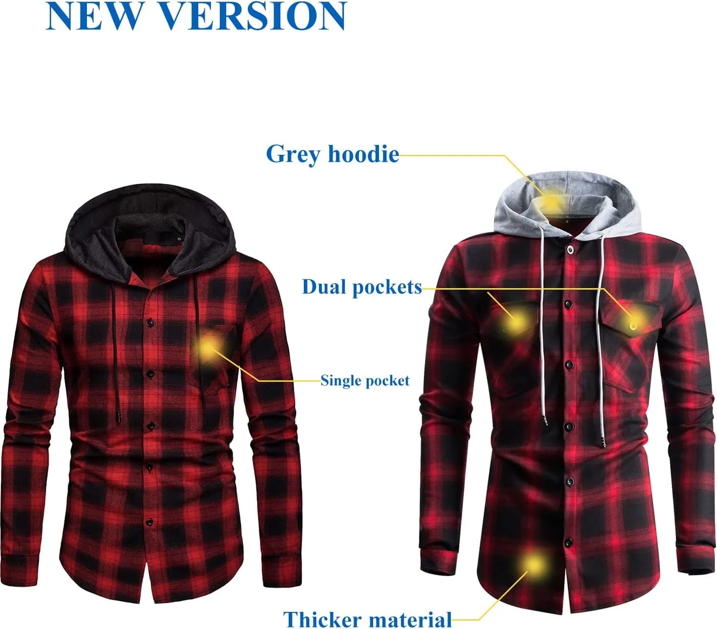 Men's Flannel Long Sleeve Shirt Casual Hooded Plaid Button Down Shirts Regular Fit Mens Hoodie Shirt