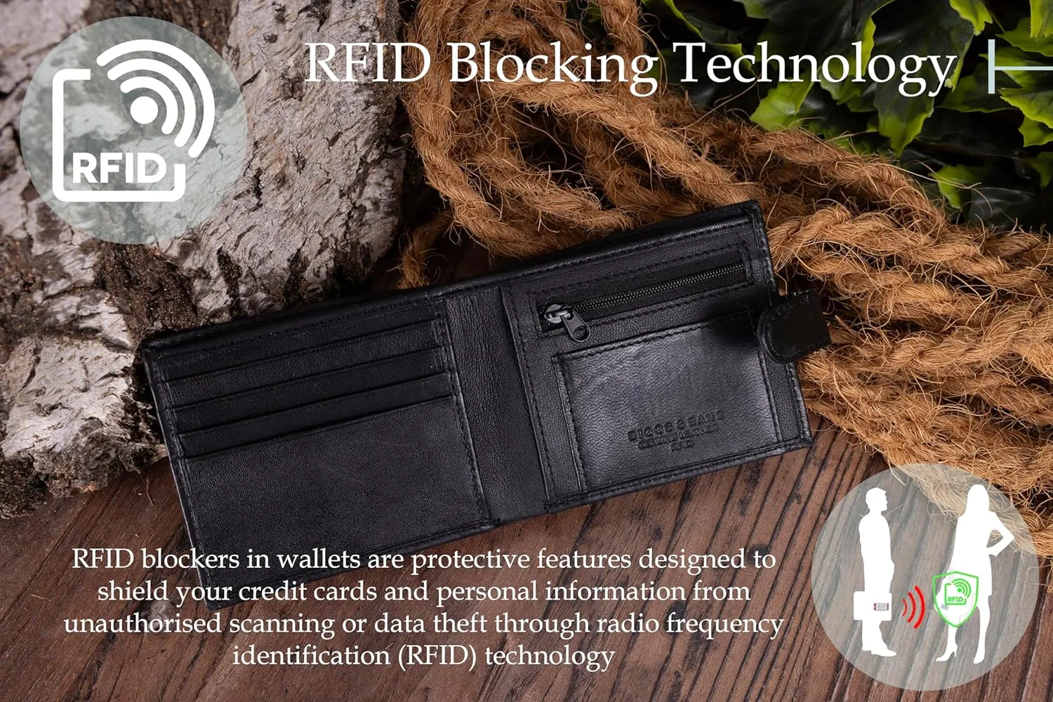 Mens Full Grain RFID Blocking and Stylish Compact Leather Wallet With Tab Closure, 9 Card Slots