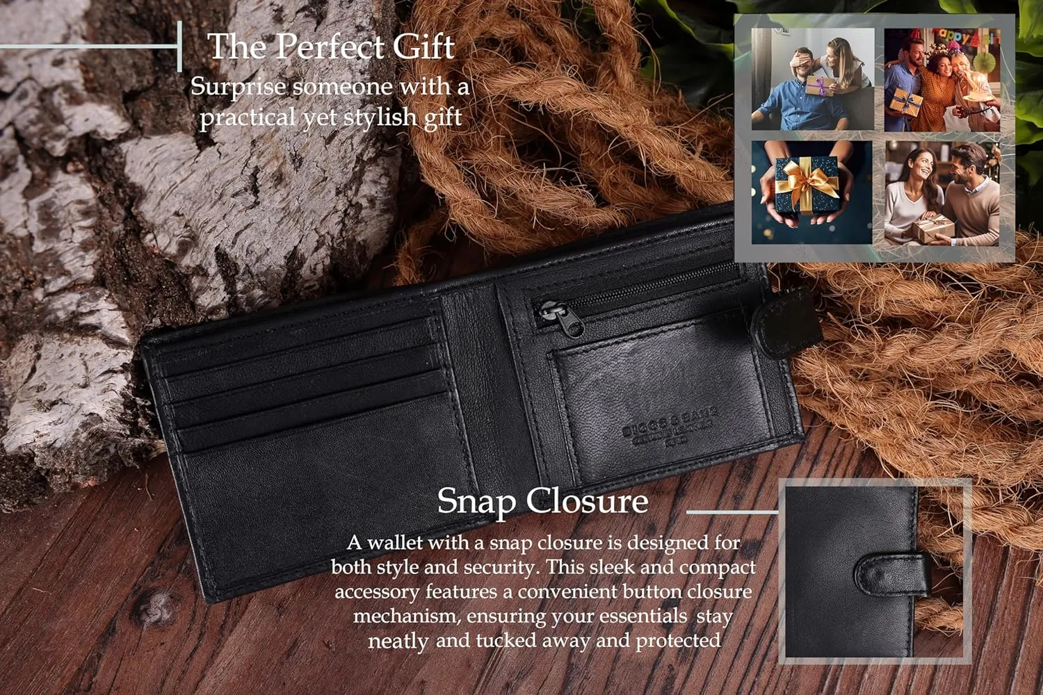 Mens Full Grain RFID Blocking and Stylish Compact Leather Wallet With Tab Closure, 9 Card Slots