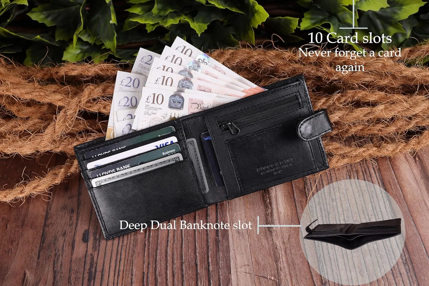 Mens Full Grain RFID Blocking and Stylish Compact Leather Wallet With Tab Closure, 9 Card Slots