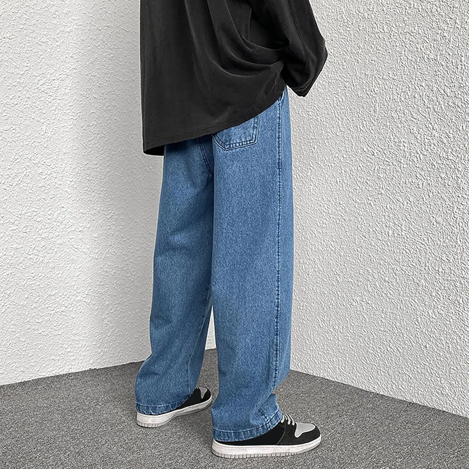 Men's Hip Hop Jeans Loose Fit Streetwear Daily Wide Leg Denim Pants Y2k Baggy Jean Straight Leg Elastic Waist Jean
