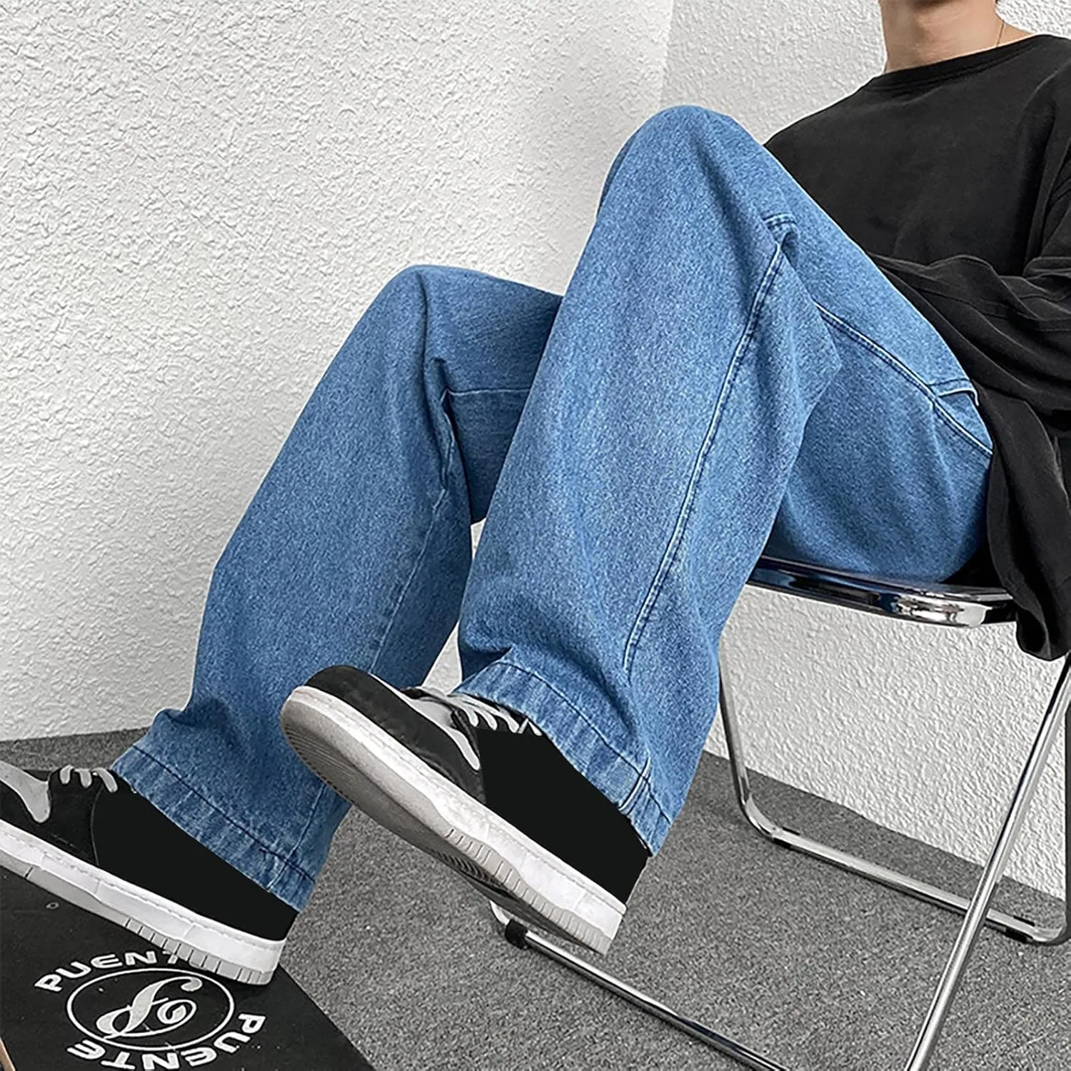 Men's Hip Hop Jeans Loose Fit Streetwear Daily Wide Leg Denim Pants Y2k Baggy Jean Straight Leg Elastic Waist Jean