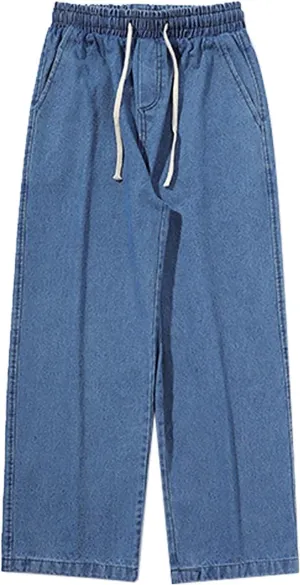 Men's Hip Hop Jeans Loose Fit Streetwear Daily Wide Leg Denim Pants Y2k Baggy Jean Straight Leg Elastic Waist Jean