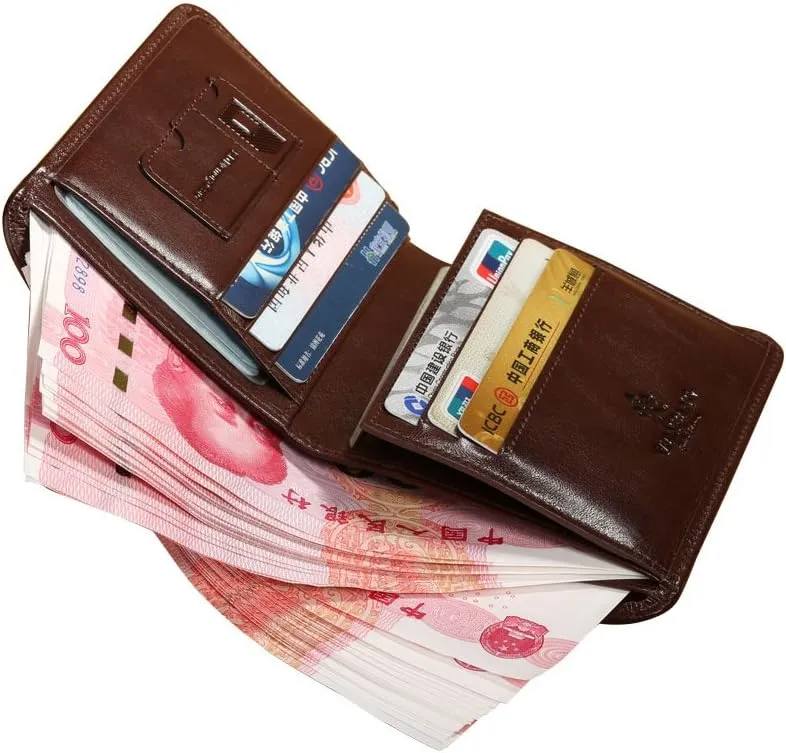 Men's Italian Genuine Cowhide Leather Extra Capacity RFID Bifold Wallet