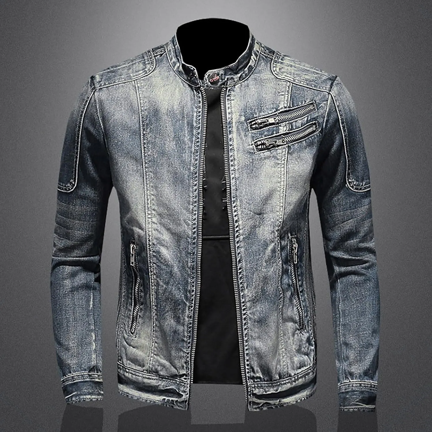 Mens Jackets Turtle Neck Denim Jackets Outerwear for Man Long Sleeve Work Western Winter Fall Jackets 2025