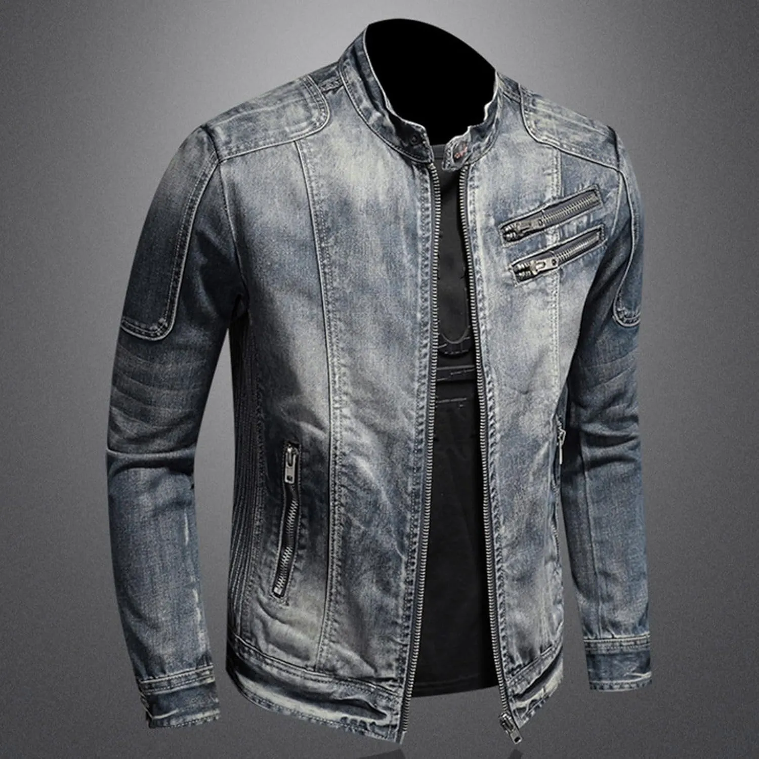 Mens Jackets Turtle Neck Denim Jackets Outerwear for Man Long Sleeve Work Western Winter Fall Jackets 2025